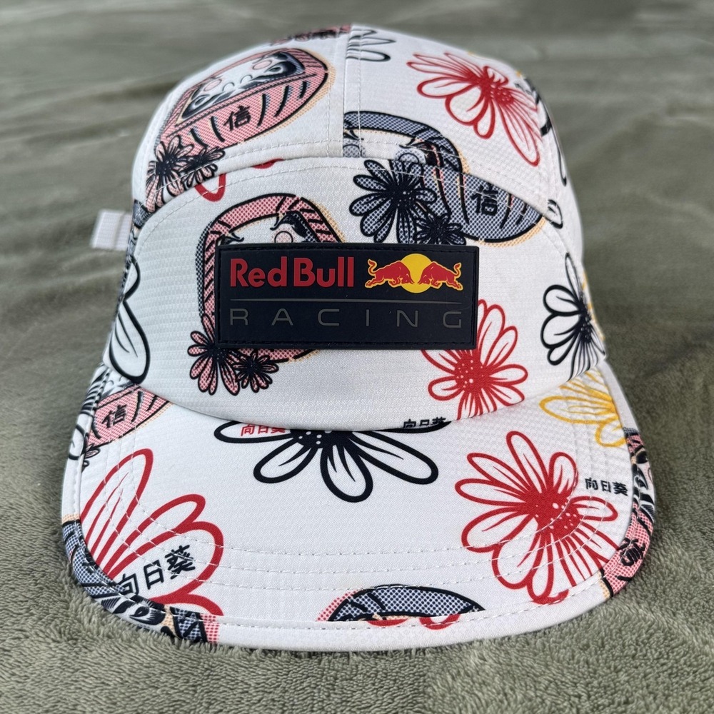 Red Bull Racing Hat Cap Strap Back One Size Floral Print Mens White Motorsport